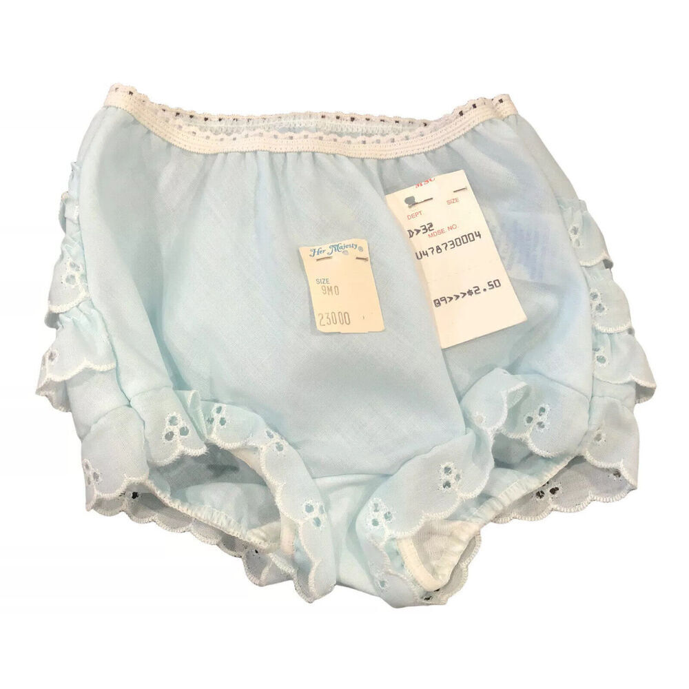 Vintage Her Majesty Size 9 Months Blue Bloomers Diaper Cover Eyelet Lace‎ Ruffle